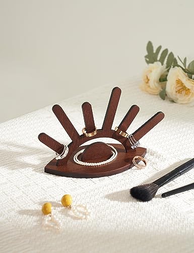 Wooden Ring Holder, Evil Eye Ring Display Wood Ring Stand, Cute Jewelry Display for Ring Display Stand, Christmas Birthday Engagement Gift for Women Her - color: Brown Wood