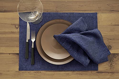 Solino Home Linen Cloth Napkins Set of 4-100% Pure Linen Chambray Navy Dinner Napkins 20 x 20 Inch for Spring, Summer, Memorial Day - Athena, Handcrafted and Machine Washable - color: 08: Navy Chambray, size: 20" x 20" (Set of 4)