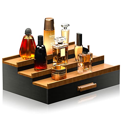 Sephyroth Cologne Organizer for Men 3 Tier of Cologne Display with Drawer Storage Perfume Oragnizer Display,Great Gift for Man(Black Walnut) - color: Black Walnut