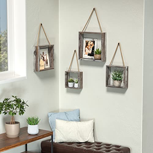 J JACKCUBE DESIGN Wall Decor Floating Hanging Square Shelves Wall Mounted Rustic Wood Cube Display Shelf Shadow Boxes Decorative Boho Home Décor for Living Room, Bedroom, Office, Set of 4 - MK571A - color: Rustic Wood