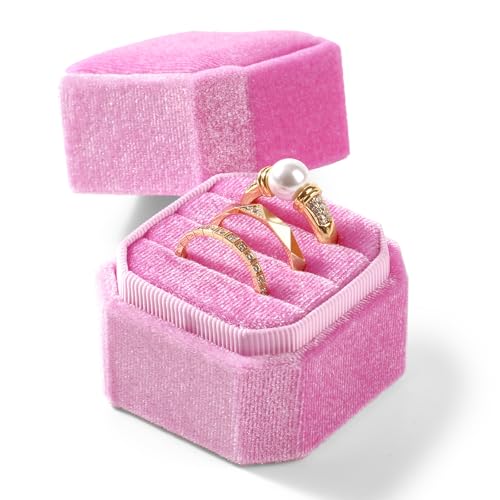 3 Slots Ring Box Velvet Ring Gift Box Wedding Day For Proposal, Engagement, Wedding, Mother's Day, Valentine's Day (Pink) - color: Pink
