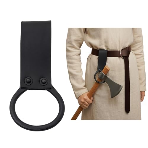 Lord of Battles Medieval Genuine Leather Axe Frog | Axe Holster with Belt Loop | Waist Holder for Axes, Tools - color: Black
