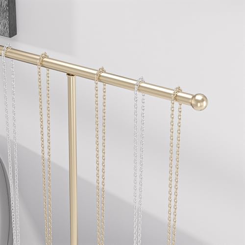 Metal T-Bar Necklace Holder Stand, Necklace Hanging Display Stand, Tabletop Jewelry Organizer Stand for Necklace Bracelet Earring Display (Gold With Solid Acrylic Base) - color: Gold, size: Oval Acrylic Base