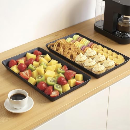 WOWBOX 4 pcs Serving Tray for Entertaining, Serving Platters for Snacks, Fruit, Cookies, Dessert, Reusable Plastic Trays for Serving Food and Pantry Organization in Kitchen & for Parties, (Black) - color: Black