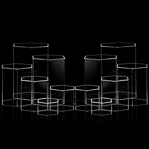 Jetec Hexagonal Jewelry Display Risers Hexagonal Market Display Risers Stands Acrylic Showcase Acrylic Stand for Jewelry Model Figures Decoration, 6 Sizes(Clear,6 Pieces) - color: Clear