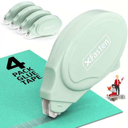 XFasten Glue Tape Roller for Scrapbooking 4-Pack Acid-Free Pastel Green Double Sided Tape Roller for Crafts, Photos, Bullet and Junk Journaling Supplies - Scrapbook Adhesive Runner (0.3 in x 30 ft) - color: Pastel Green