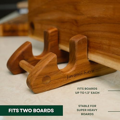 Chopping Board Stand – Teak Wood – Premium Handmade Holder Organizer for Boards, Drying Rack, Single or Dual Slot, Fits Thick Boards, Air-Dry Base (2 Slots (1.3 in Thickness)) - style: 2 Slots - 1.3" Thick Each