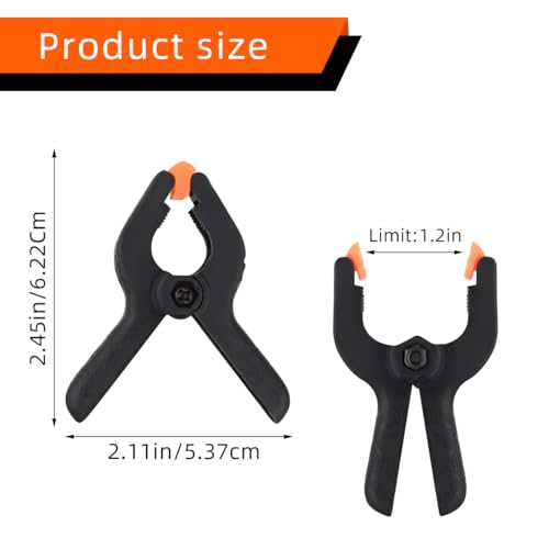 6 Pack Heavy Duty Spring Clamps - Plastic Clips for Photography Studio, Woodworking, Crafts & DIY - Black