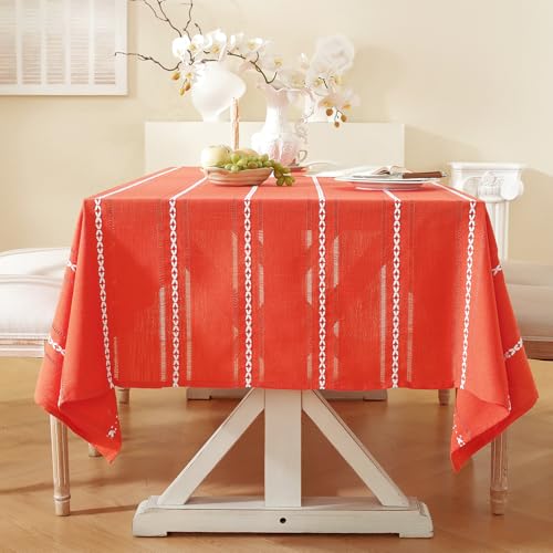Chassic 60 x 104 inches Farmhouse Style Linen tablecloths, Wrinkle Resistant Washable Dining Room Table Cloths for 6 Foot Rectangle Tables - Hemstitch Maple Orange - color: Hemstitch Maple Orange, size: 104" x 60" (Rectangular)