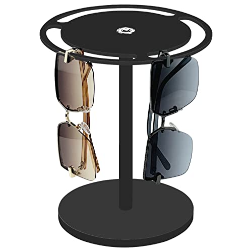 Acrylic Sunglasses Holder Stand with 360 Rotating, Eyeglasses Display Rack Black Glass Tabletop Organizer - color: Black