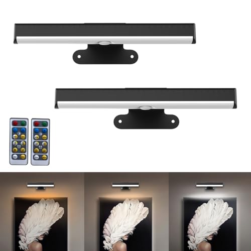 2PACK Picture Light LED Battery Operated Wall Light for Paintings,Wireless Dimmable Frame Light with Remote,3 Lighting Display Art Light Magnetic Timer Lights for Artwork Portrait Dartboard Wall Decor - size: 2Pack Black