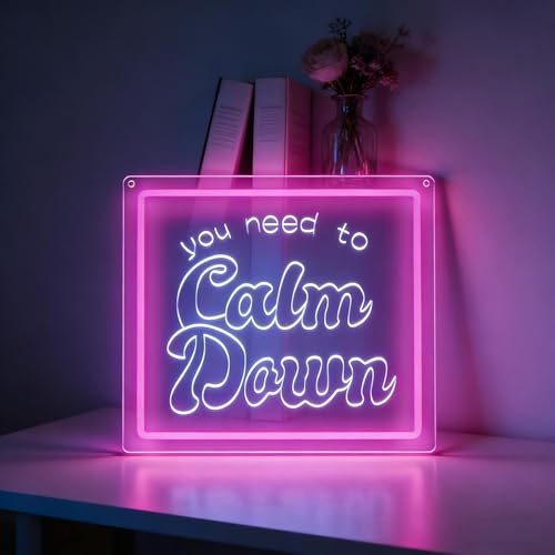 Neon Sign for Wall Decor Light Up Letters Business Led Sign Music Party Gifts Led Decorative Night Signs Room Decor Party Signs for Bar Music Room Birthday (You Need to Calm Down) - color: calm down