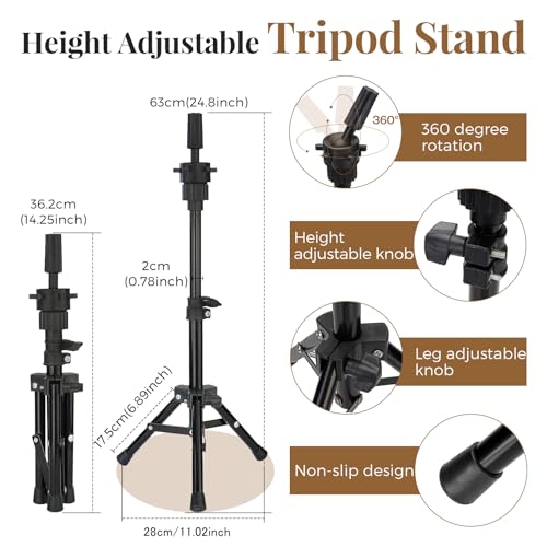 Mannequin Head 80% Human Hair with Tripod Stand,28 Inch Make up Cosmetology Manikin Practice Doll Head,Braiding Hairdressing Head with Table Clamp + DIY Hair Styling Set - color: Blonde#27