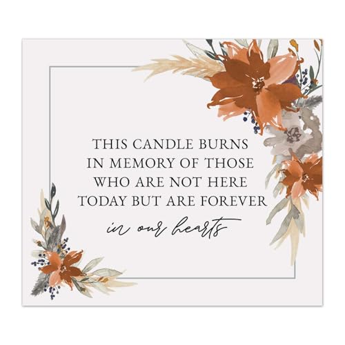 Indie Autumn Floral This Candle Burns In Memory Of Sign / 8" x 9" Boho Fall Feather Memorial Wedding Sign/Elegant Watercolor Table Top Remembrance Event Decor/Made In The USA - color: Indie Autumn Floral, style: This Candle Burns