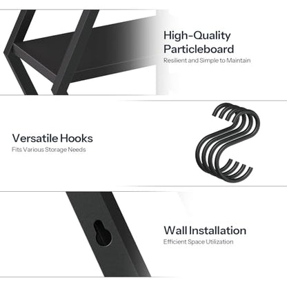 HOOBRO Gaming Floating Shelves with LED Lights, Gaming Wall Mounted Shelf, Hexagonal Display Rack for Wall Storage, Floating Rack with 4 S-Hooks, for Gaming Room, Black BB76DBJ01