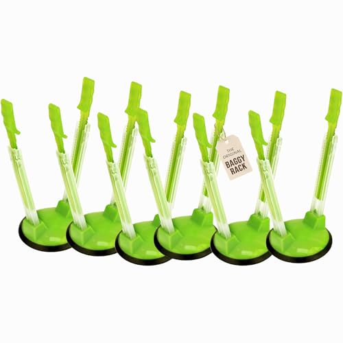 Baggy Rack - (6 Pack) Sandwich Bag Racks, Clip Food Storage Bags Onto Holder, Best Opener for Freezer & Storage Baggie - Ideal Plastic Kitchen, No Hassle Cooking Gadget Solutions For a Clean Pour - size: Pack of 6