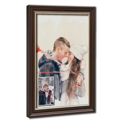 Watercolor Custom Canvas Poster from Photo - Personalized Artwork Turn Your Picture into Painting - Gift for Wedding Anniversary Birthday - Ready to Hang Wall Decor Mokume Gane Frame 20" L x 30" W - color: Mokume Gane Frame, size: 30"L x 20"W