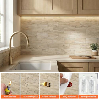 10 Sheets Warm Beige PVC Subway Tiles Peel and Stick Backsplash,12''Heat Resistant Stick on Tiles for Kitchen,Waterproof Peel and Stick Wall Tiles for Bathrrom - color: Warm Beige Stone