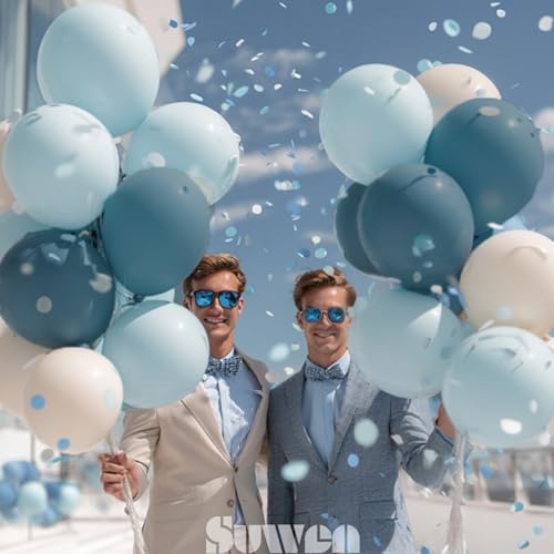 SUWEN Dusty Blue Balloons 60Pcs,12 inch Light Blue and Sand White Latex Balloons for Birthday Gender Reveal Party Decorations - color: Dusty Blue