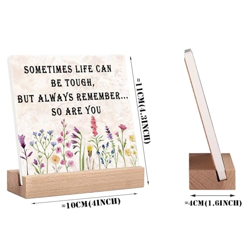 Office Desk Decor Inspirational Quotes Signs Motivational Gifts For Women Work Cute Office Desktop Decorations Daily Positive Quote Sign Cubicle Desk Accessories Sometimes Life Can Be Tough But So Are You Sign - color: Flower01