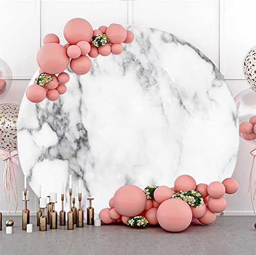 AOFOTO 3x3ft Round White Marble Backdrop Covers Nature Stone Texture Polyester Printed Circle Photography Background Wedding Baby Shower Newborn Birthday Party Balloon Arch Decor Photo Booth Props - size: 3x3ft
