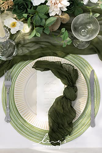 Ling's Moment Luxury Cloth Wedding Napkins - 19x19 Inch Reusable Cheesecloth Linen Napkins for Wedding Reception, Bridal Shower, Dinner Table - Washable, Durable (Set of 10), [Sage Green] - color: Grn-moss Green