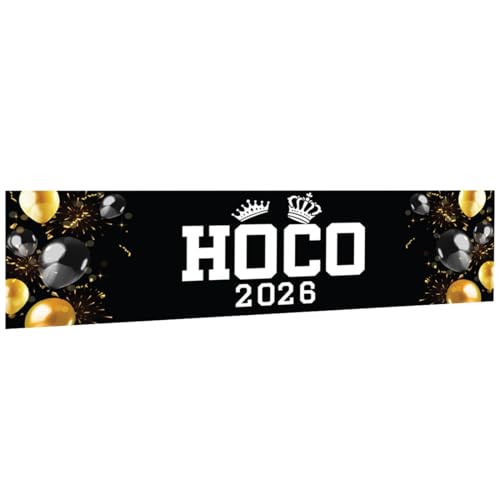 Andaz Press Large Homecoming Decorations 2026, Homecoming Banner with Balloon Crown Design, Black & Gold HOCO Sign Banner with Adhesive Dots, High School Dance HOCO Decorations 2026, 13x48 Inch - color: HOCO Dance Banner