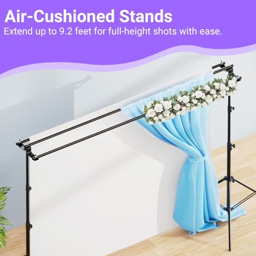 Raya Triple Crossbar Background System – Supports up to 3 Seamless Paper Rolls, Holds 9.8 ft Wide Backdrops, Adjustable 9.2 ft Height, Aluminum, 12 lb Capacity per Crossbar