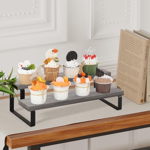 YINMIT Wooden Display Riser Stand, Tiered Perfume and Cologne Organizer Stand, 2 Tier Spice Rack Organizer, Rustic Display Shelf for Candles (2 Tier,Grey) - color: 2 Tier,Grey