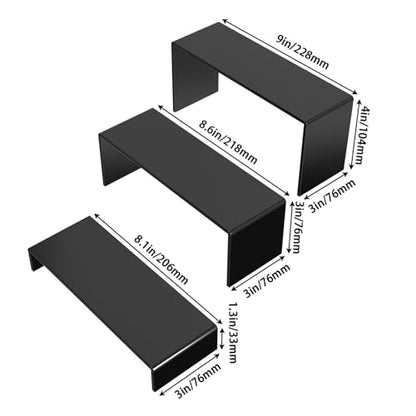 6 PCs Risers Display Stands 3 Tiers Desktop Acrylic Shelves Cake Dessert Holder Products Stand for Collectibles Shoes Jewels Pop Figure （Black） - color: Black 6 PCs