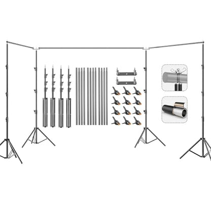 BEIYANG 10x30FT Photo Backdrop Stand, Angle Adjustable Triple Crossbar Extender Mount, Photography Background Support System, with Sand Bags,12 PCS Clamps for Wedding Party Celebration - size: 10*30FT