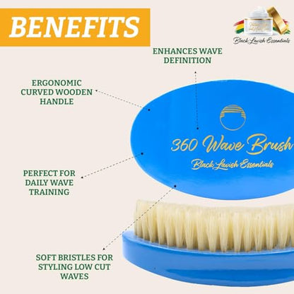 360 Wave Brush, Soft, Build Deeper Waves & Hard Boar Bristle, Curved Design, Black Lavish Essentials Signature (Soft Brush, Sky Blue) - color: Sky Blue, size: Soft Brush