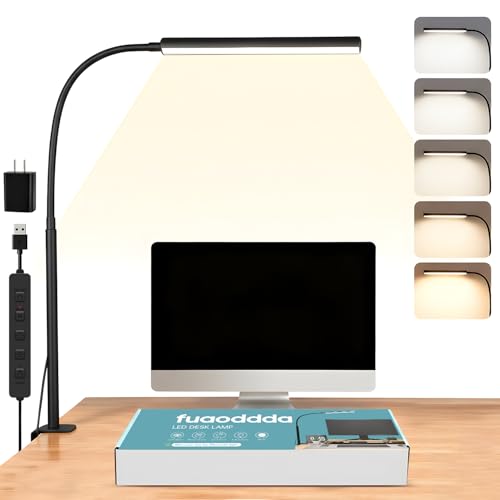 Small LED Desk Lamp with Clamp,Eye-Caring Clip on Lamp for Desk, 5 Modes 10 Brightness, Flexible Gooseneck USB Adapter Table Lamps for Home Office, Sewing（Black） - color: Std.-Black