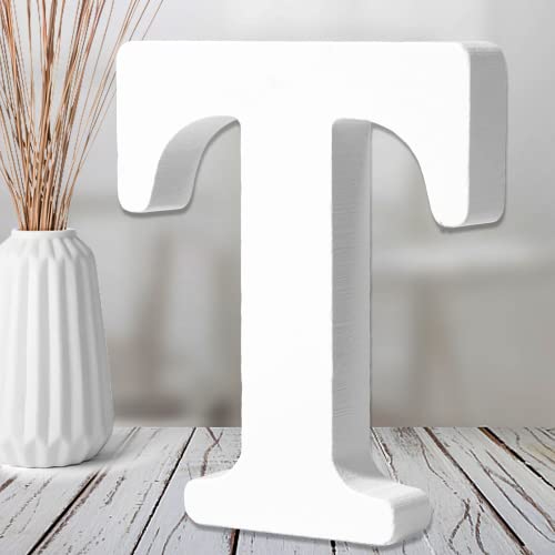 AOCEAN 6 Inch White Wood Letters - Unfinished Wood Letters for Wall Christmas Decor Standing Letters Slices Sign Board Decoration for Xmas Home Party Projects (T) - style: T