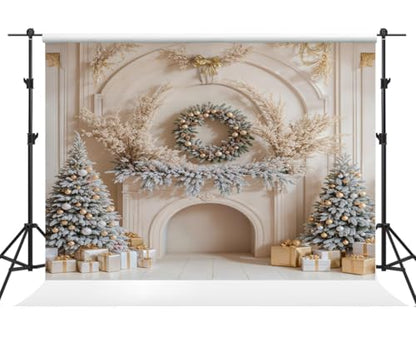 Kate 8×8ft Winter Christmas Backdrop Photography Indoor Christmas Tree Mantel Gift Decoration Background Photography Xmas Studio Props Photo Video - size: 8×8ft