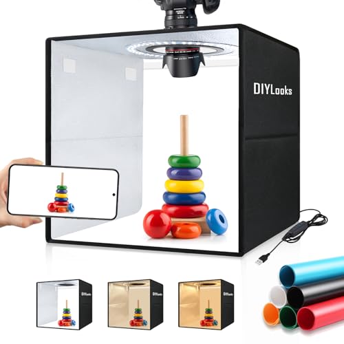Light Box Photography, Photo Box 12" Folding Photo Box for Product Photography, Dimmable Ring Light(120 LEDs,CRI>95,3200-6000K),6 Backdrops-Photo Light Box for Product & Smartphone YouTube Videos - size: 12inch
