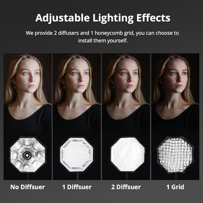 GVM 25.6inch/65cm Octagonal Softbox, Quick Release Bowens Mount Softbox with Diffusers/Honeycomb Grid/Carrying Bag, Light Dome Compatible with LED Video Light/Spotlight/Flash for Photography Studio