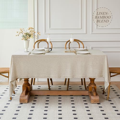 Linen World Linen Blend Tablecloth 55x55 Inch,Linen-Textured Soft Cool & Breathable,Machine Washable Square Table Cloth for Dining,Kitchen,Outdoor,Festival - color: Natural, size: 55" x 55" (Square)
