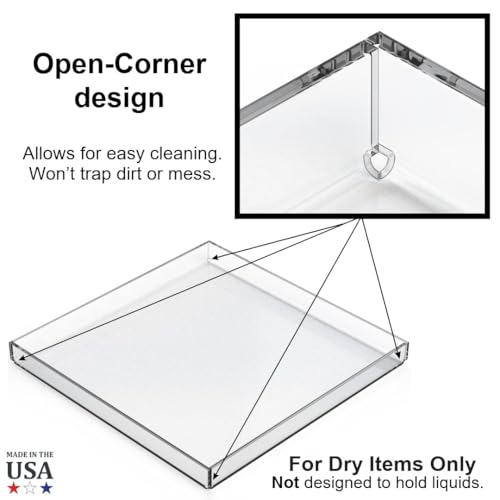 Clear Acrylic Organizer Tray, 10 x 10 Low-Profile Display & Vanity Tray – BPA-Free, Bathroom, Desk, Decor & Serving (Dry Use Only) - Made in USA - size: 10" x 10" x 1"