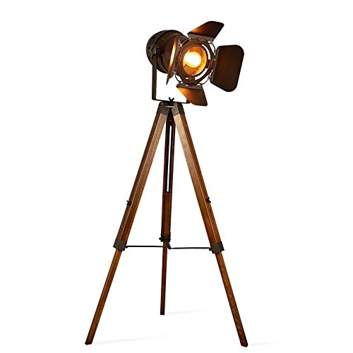 Decoluce Vintage Tripod Floor Lamp, Height Adjustable Wooden Camera Tripod Rotatable Spotlight Tall Standing Light, Nostalgic Cinema Lamps for Living Room, Bedroom, Studios Decor(Black) - size: tripod cinema floor lamp