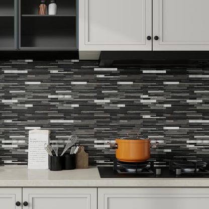 Black Mixed Silver Peel and Stick Modern Geometric PVC Kitchen Wall Backsplash, 20 Sheets, 9.4 sq ft Coverage - color: Black Mixed Silver