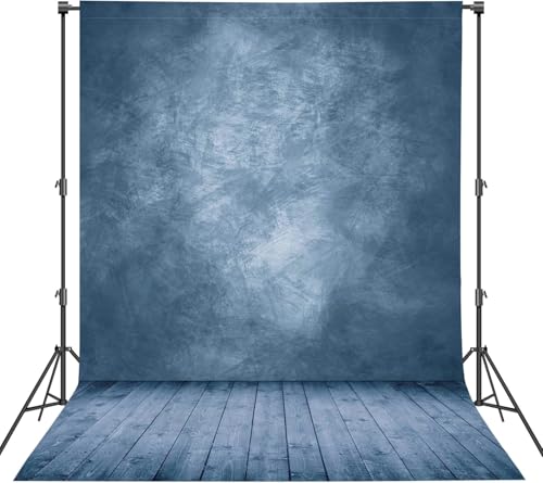 Professional Abstract Portrait Photography Backdrop,Wall with Wood Floor Backdrop for Kids Photography Baby Newborn Cake Smash Photo Shoots Hypoallergenic Fabric Photography Props(Blue-6x9ft) - color: Blue, size: 6'(W)x9'(H)