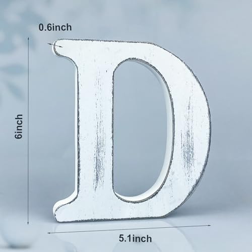 6 Inch Rustic White Wood Letters Unfinished Wood Letters for Wall Decorative White Retro Standing Letters Sign Board Decoration for Craft Home Party Projects (D) - color: D