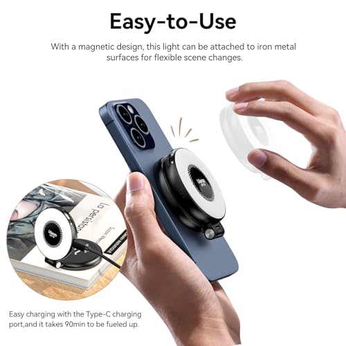 Fill Light for Magsafe LED Phone Light Attachment Selfie Ring Light Brightness Adjustable Compatible w Magsafe for iPhone Smartphone Vlogs/Photography/Video Conference Color Black - color: Black