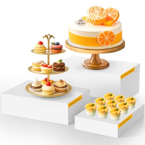 3 Pack Extra Large Acrylic Buffet Risers - 14”, 12”, 10” White Display Stands with Hollow Bottoms, Cube Riser Boxes Nesting for Dessert Food Catering Buffet Display Party Supplies - color: White, size: 14”,12”,10”