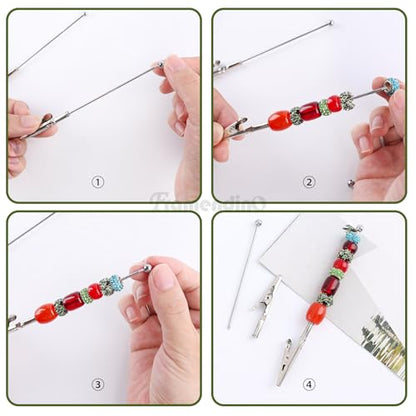 Framendino, 6 Pack Beaded Alligator Clips Long Tailed Clamp Photo Clip Holder Card for Garden Office Crafts