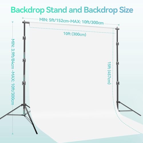 EMART Portable Photography Backdrop Stand Kit 10 x 10 ft with 10 x 15 ft White Backdrop, Adjustable Background Support System for Photo Video Studio, Photoshoot, Party, Live Game, Interviews - size: 10*10ft Stand/10*15ft Backdrop