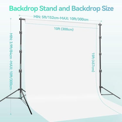 EMART Portable Photography Backdrop Stand Kit 10 x 10 ft with 10 x 15 ft White Backdrop, Adjustable Background Support System for Photo Video Studio, Photoshoot, Party, Live Game, Interviews - size: 10*10ft Stand/10*15ft Backdrop