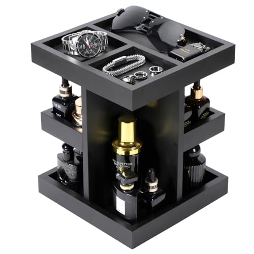 EXIN DECHEN Cologne Organizer for Men,Cologne Stand,3 Tier Wooden Perfume Shelf with Rotate,Desk Organizer,Gift for Dad From Wife,Husband Boyfriend Birthday Gift Ideas,Fathers Day Gift for Men - color: Black
