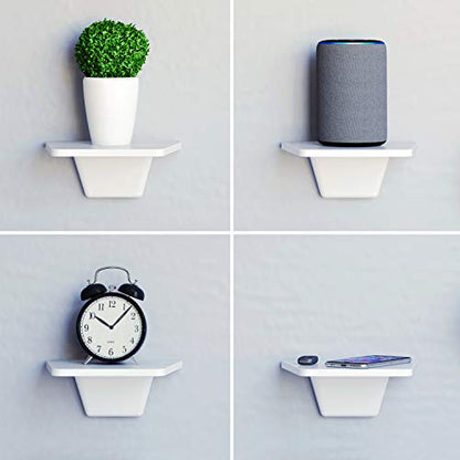White Small Floating Shelf Set of 2 - for Wall with No Drill Option [ Adhesive ]